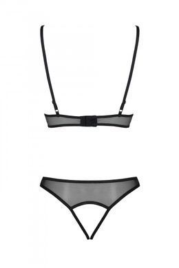 Комплект Passion Christa Set black S/M: браллет с ажурным лифом и открытыми трусиками, Черный