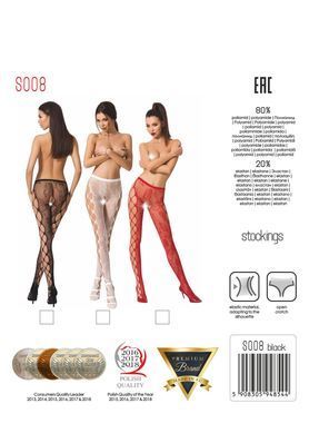 Эротические колготки-бодистокинг Passion S008 white, ажурные колготки с вырезом и лампасами-сеткой