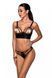 Комплект из эко-кожи Passion Malwia Bikini black L/XL: с люверсами и ремешками, бра и трусики, Черный