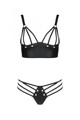 Комплект из эко-кожи с люверсами и ремешками Malwia Bikini black S/M &mdash; Passion, бра и трусики