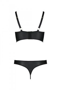 Комплект из эко-кожи с люверсами и ремешками Malwia Bikini black S/M &mdash; Passion, бра и трусики