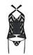Сетчатый комплект с узором Hima Corset black L/XL - Passion, корсет с халтером, подвязки, трусики