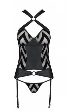 Сетчатый комплект с узором: корсет с халтером, подвязки, трусики Hima Corset black S/M - Passion