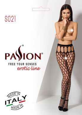 Эротические колготки-бодистокинг Passion S021 red, в крупную сетку с высоким пояском