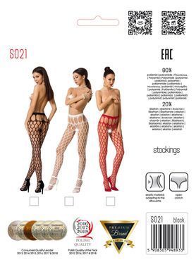 Эротические колготки-бодистокинг Passion S021 red, в крупную сетку с высоким пояском