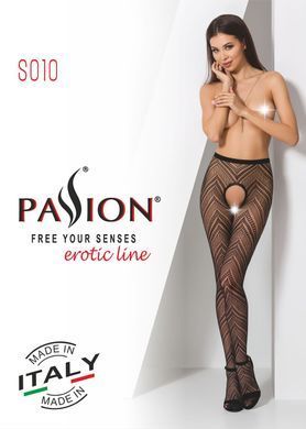 Эротические колготки-бодистокинг Passion S010 black, с доступом, геометрический рисунок