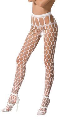 Эротические колготки-бодистокинг Passion S021 white, в крупную сетку с высоким пояском