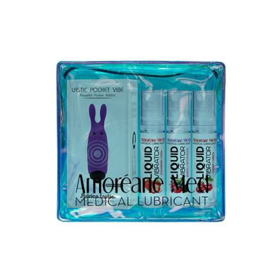 Набор из 3-х вкусов стимулирующего лубриканта Amoreane Med (3х10мл) и вибропули Adrien Lastic Purple
