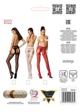 Сексуальные колготки-бодистокинги Passion S022 One Size, Black, имитация чулок и пояса с гартерами