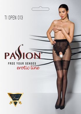 Колготки с открытым доступом Passion TIOPEN 013 black 5 (20/40 den), ажурные трусики и подвязки, Черный