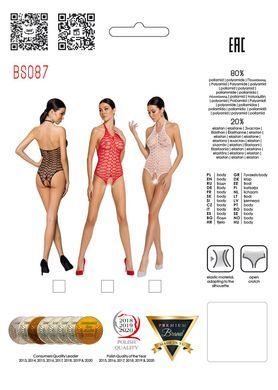 Бодистокинг в крупную сетку Passion BS087 red, открытая спина, халтер, с доступом