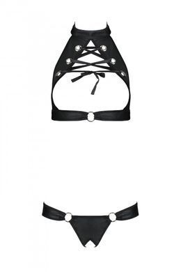 Комплект: открытый топ и трусики из эко-кожи с люверсами Malwia Set with Open Bra black XXL/XXXL &mdash; P