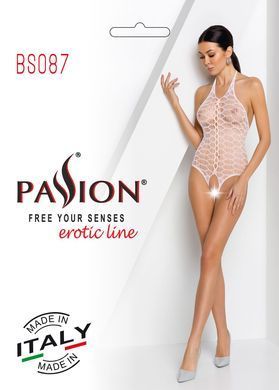 Бодистокинг в крупную сетку Passion BS087 white, открытая спина, халтер, с доступом