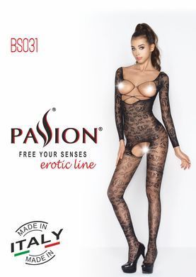 Бодистокинг Passion BS031 red, комбинезон с открытой грудью