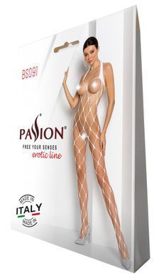 Бодистокинг в очень крупную сетку Passion BS091 white, с доступом