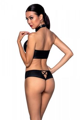 Комплект из эко-кожи: бра и трусики с имитацией шнуровки Nancy Bikini black S/M - Passion, Черный