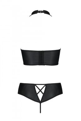 Комплект из эко-кожи: бра и трусики с имитацией шнуровки Nancy Bikini black S/M - Passion, Черный