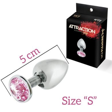 Металлическая анальная пробка с розовым кристаллом MAI Attraction Toys №72, длина 5 см, диаметр 2,5