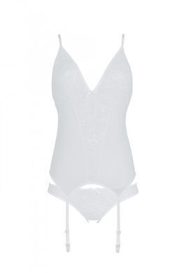 Корсет с пажами, трусики с ажурным декором и открытым шагом Ursula Corset white L/XL &mdash; Passion