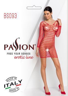 Бодистокинг-платье с глубоким воротом Passion BS093 red, длинные рукава