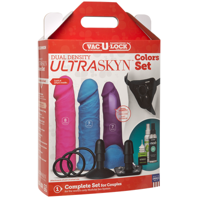 Страпон Doc Johnson Vac-U-Lock - Dual Density UltraSKYN Colors Set