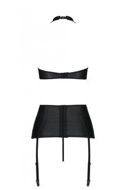 Комплект из эко-кожи с имитацией шнуровки Nancy Set black S/M - Passion топ, трусики и пояс для чуло