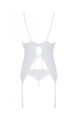 Корсет с пажами, трусики с ажурным декором и открытым шагом Ursula Corset white XXL/XXXL &mdash; Passion