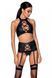 Комплект из эко-кожи с имитацией шнуровки Nancy Set black S/M - Passion топ, трусики и пояс для чуло