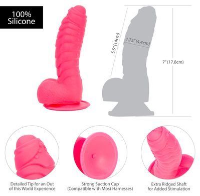 Ребристый фаллоимитатор на присоске ADDICTION &mdash; Tom 7&Prime; Dildo With Balls &mdash; Pink, вибропуля в подарок