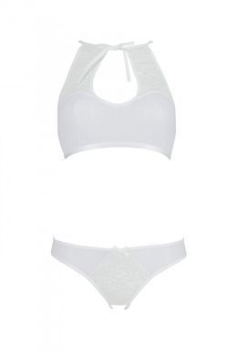 Комплект Passion URSULA SET white S/M: бра, трусики с ажурным декором и открытым шагом, Белый