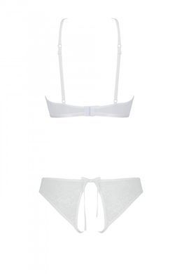 Комплект Passion URSULA SET white XXL/XXXL: бра, трусики с ажурным декором и открытым шагом, Белый