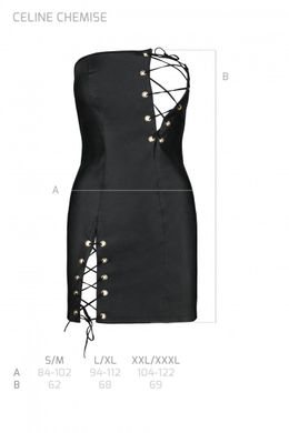 Мини-платье из экокожи Celine Chemise black L/XL — Passion: шнуровка, трусики в комплекте