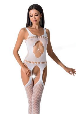 Бодистокинг Passion BS057 white, комбинезон, имитация чулок и пояса