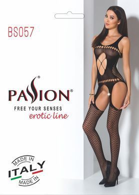 Бодистокинг Passion BS057 white, комбинезон, имитация чулок и пояса